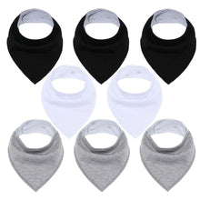 Load image into Gallery viewer, 8PCS/SET Comfortable Colorful 100% Organic Cotton Adjustable Snaps Bandana Saliva Bibs For Baby Boys & Girls Kids