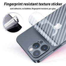 Load image into Gallery viewer, 2Pcs Carbon Fiber Matte Back Film For iPhone 14 13 12 Mini 11 Pro XR X XS Max 7 8 Plus SE3 Transparent Scratch Resistant Sticker Slim Fit Clear Transparent 3D Carbon Fiber Back Skin Rear Screen Guard Protector Sticker