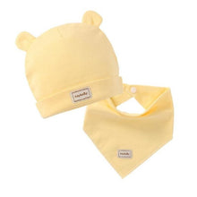 Load image into Gallery viewer, Elastic headscarf double layer cotton baby caps hats with baby bibs set for newborn infant Candy Color
