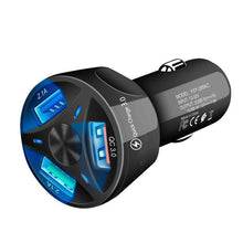 Load image into Gallery viewer, Universal Black Car USB Charger Quick Charge 3.0 4.0 18W Fast Charging In Car 3 Port Mobile Phone Gadgets