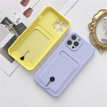 Load image into Gallery viewer, New Candy Color Wallet Card Case For iPhone 13 11 12 14 Pro Max Soft Silicone Shockproof Cover Silicone Protective Case Soft Slim Card Slot Case Compatible with iPhone 11 Purple Phone Case