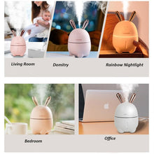 Load image into Gallery viewer, 300ML Mini Air Humidifier Cute Rabbit USB Aroma Essential Oil Diffuser Colorful Night Light Car Office Mist Maker