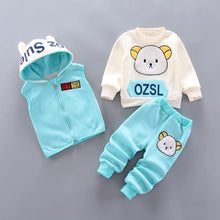 Load image into Gallery viewer, Modern Fashion Cotton Thick Warm Casual Hooded Sweater Cartoon Cute Bear Three-piece Suit For Baby Boy & Girl