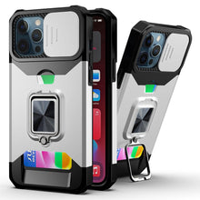 Load image into Gallery viewer, Slide Camera Cover Kickstand Card Wallet Case for iPhone11 X XS 8 Shockproof Protective Phone Case Wallet Case for iPhone With Sliding Camera Case With Kickstand Magnetic Adjustable Ring Holder