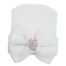 Load image into Gallery viewer, Modern Luxury Baby Girl Cotton Knit Striped Baby Caps With Big Bow For Baby Girls In Elegant Style
