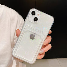 Load image into Gallery viewer, Colorful Transparent Holographic Love Heart Cute Case Transparent Gradient Love Heart Pattern Wallet Card Phone Case For iPhone 13 12 11 Pro Max X XR XS 7 8 6 Plus Minimalist Design Phone Case