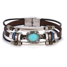 Load image into Gallery viewer, Vintage Black Bead Bracelets For Men Fashion Hollow Triangle Leather Bracelet & Bangles Multilayer Wide Wrap Jewelry For Men and Women