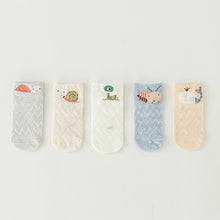 Load image into Gallery viewer, 5 Pairs Thin Combed Cotton Cute Animal Baby Socks Mesh Short Socks For Newborns Boys & Girls