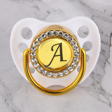 Load image into Gallery viewer, Luxury Glam Crystal White Bling Pacifier 26 Initial Letters Available Handmade Rhinestones Baby Pacifier For Baby