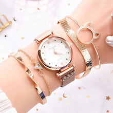 Load image into Gallery viewer, Fashion Set Women Watches Luxury Magnet Buckle Flower Rhinestone Watch Ladies Quartz Wrist Watch WIth Bracelet In Set For Women and Girls