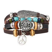 Load image into Gallery viewer, Vintage Black Bead Bracelets For Men Fashion Hollow Triangle Leather Bracelet & Bangles Multilayer Wide Wrap Jewelry For Men and Women