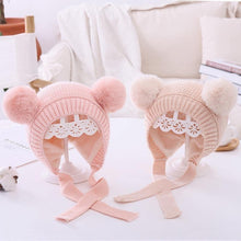 Load image into Gallery viewer, Handmade Modern Trend Winter Christmas Knitted Baby Hat Cute Double Pompom Infant Baby Boy Girl Cap Ear Protection Hats Kids Children Cap