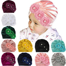 Load image into Gallery viewer, Handmade Baby Accessories Newborn Kids Baby Boy Girl Indian Turban Twist Knot Beanie Hat Pearl Flower Style