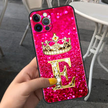 Load image into Gallery viewer, Pink Shiny Letter Phone Case For Iphone 11 7 Pro Xr X Xs Max 6 6s 8 Plus Glitter Rhinestone Phone Cover Soft Cover Shockproof Glitter Sparkle Case Girly Women Protective Pink Cover