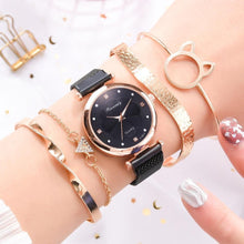 Load image into Gallery viewer, Fashion Set Women Watches Luxury Magnet Buckle Flower Rhinestone Watch Ladies Quartz Wrist Watch WIth Bracelet In Set For Women and Girls