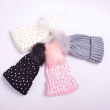 Load image into Gallery viewer, Luxury Baby Kids Pompom Newborn Baby Hat Cap Knitted Warm Hats With Rhinestone for Baby Girl/Boy Beanie Soft Toddler Hat
