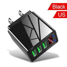Load image into Gallery viewer, 3 Ports Black USB Charger EU US Plug LED Display 3.1A Fast Charging Smart Mobile Phone Charger