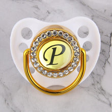 Load image into Gallery viewer, Luxury Glam Crystal White Bling Pacifier 26 Initial Letters Available Handmade Rhinestones Baby Pacifier For Baby