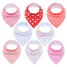 Load image into Gallery viewer, 8PCS/SET Comfortable Colorful 100% Organic Cotton Adjustable Snaps Bandana Saliva Bibs For Baby Boys & Girls Kids