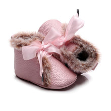 Load image into Gallery viewer, Baby PU Boots Winter Anti-slip Warm First Walkers Soft Soled Booties Toddler Bowknot Lace-up Shoes