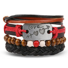 Load image into Gallery viewer, Vintage Black Bead Bracelets For Men Fashion Hollow Triangle Leather Bracelet & Bangles Multilayer Wide Wrap Jewelry For Men and Women