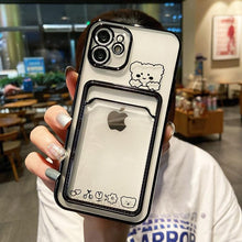 Load image into Gallery viewer, Ultra-light Transparent Photo Card Pocket Wallet Case For iPhone 13 11 12 14 Pro Max XS XR X 8 7 6S Plus Plating Cute Bear Rabbit Soft Phone Cover Cute Case with Card Holder Soft Cover