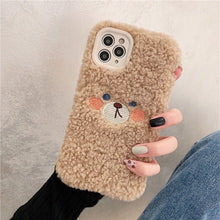 Load image into Gallery viewer, Cute Brown Bear Plush Phone Case For Iphone 14 11 12 13 Pro Max 7 8 X XS Max XR SE2 Autumn And Winter Shockproof Full Case Cover Cute Bear Animal Winter Warm Plush Fabric Phone Case