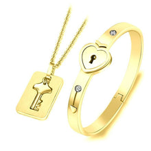 Load image into Gallery viewer, Fashion Concentric Lock Key Titanium Steel Stainless Steel Luxury Jewelry Bracelet and Necklace Couple Sets For Women