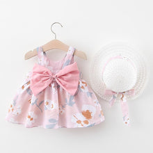 Load image into Gallery viewer, Luxury Modern Elegant Summer Bow Print Dress With Hat 2 piece Baby Clothes Suits Newborn Toddler Dress
