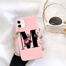 Load image into Gallery viewer, Initial Letter Silicon Phone Case For Iphone 12 Pro Max Retro Pink Flower Soft Back Cover Compatible With Iphone Case Soft Touch Cute Pink Silicone Back Cover For Iphone