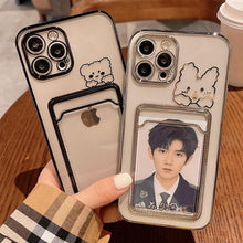 Load image into Gallery viewer, Ultra-light Transparent Photo Card Pocket Wallet Case For iPhone 13 11 12 14 Pro Max XS XR X 8 7 6S Plus Plating Cute Bear Rabbit Soft Phone Cover Cute Case with Card Holder Soft Cover