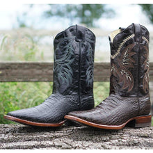 Load image into Gallery viewer, Black Caiman Belly Print Men's Cowboy Boots H4001