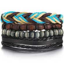 Load image into Gallery viewer, BOHO Tibet Stone Feather Multilayer Leather Bracelet Eye Fish Charms Beads Bracelets For Men Vintage Punk Wrap Wristband Cool Jewelry