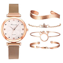 Load image into Gallery viewer, Fashion Set Women Watches Luxury Magnet Buckle Flower Rhinestone Watch Ladies Quartz Wrist Watch WIth Bracelet In Set For Women and Girls