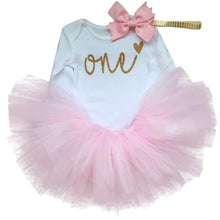 Load image into Gallery viewer, Modern New Baby Girls Outfits for 1st First Birthday Party Romper and Headband 3Pcs Suit For Girls
