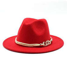Load image into Gallery viewer, White Elegant Wide Brim Simple Hat Summer Women Lady Retro Wide Brim Hat Charming Fedora Hat Solid Color Fedoras Hat With Chain Men Women Cotton Comfortable Jazz Cap 56-58cm