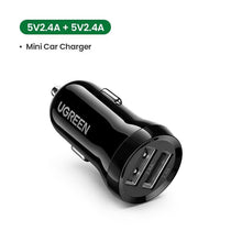 Load image into Gallery viewer, Mini USB Black Car Charger For Mobile Phone Tablet GPS 4.8A Fast Charging Dual USB Car Small Phone Charger Adapter In Car