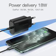Load image into Gallery viewer, Small Black PD Charger USB 18W QC 4.0 USB Type C Fast Portable Wall Charger High Speed Charging