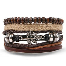 Load image into Gallery viewer, Vintage Black Bead Bracelets For Men Fashion Hollow Triangle Leather Bracelet & Bangles Multilayer Wide Wrap Jewelry For Men and Women