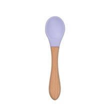 Load image into Gallery viewer, 2PCS Bamboo Training Spoons Organic Soft Baby Feeding Silicone Tip Spoon Scoop Easy Grip Handle Toddlers Infant Gifts For Parents And Baby Boys Or Girls