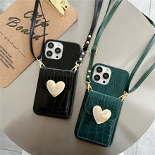 Load image into Gallery viewer, Attractive Luxury Love Black Lanyard Phone Case for iPhone 12 13 Mini 7 8 Plus 11 Pro Max X XS XR Cover Handbag Case with Card Holder Lanyard Adjustable Strap Cover For iPhone