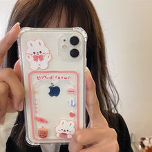 Load image into Gallery viewer, Orange Cute Cartoon Bear Rabbit Clear Phone Case For iPhone 14 Pro Max 13 12 11 X XR XS 7 8 Plus Card Holder Wallet Shockproof Cover Cartoon Soft iPhone Case