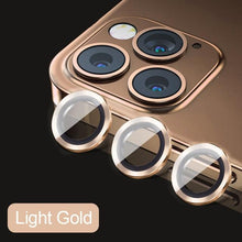 Load image into Gallery viewer, High quality For iPhone 12 Pro Max Metal Ring Tempered Glass Full Cover Camera Lens For iPhone 13 14 Pro Max Mini Protective Cap Camera Lens Protector Compatible with iPhone