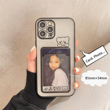 Load image into Gallery viewer, Ultra-light Transparent Photo Card Pocket Wallet Case For iPhone 13 11 12 14 Pro Max XS XR X 8 7 6S Plus Plating Cute Bear Rabbit Soft Phone Cover Cute Case with Card Holder Soft Cover