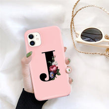 Load image into Gallery viewer, Initial Letter Silicon Phone Case For Iphone 12 Pro Max Retro Pink Flower Soft Back Cover Compatible With Iphone Case Soft Touch Cute Pink Silicone Back Cover For Iphone