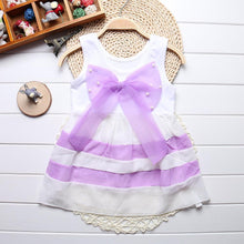 Load image into Gallery viewer, Baby Girl Clothes for Kids with Cute Purple Stripe and Round Neck Sleeveless Chiffon Dresses For Girls
