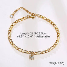 Load image into Gallery viewer, Mandotos Crystal A Z Letter Initial Anklets For Women Cuban Link Stainless Steel Beach Anklet