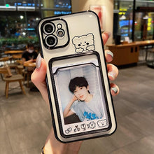 Load image into Gallery viewer, Ultra-light Transparent Photo Card Pocket Wallet Case For iPhone 13 11 12 14 Pro Max XS XR X 8 7 6S Plus Plating Cute Bear Rabbit Soft Phone Cover Cute Case with Card Holder Soft Cover