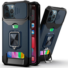 Load image into Gallery viewer, Slide Camera Cover Kickstand Card Wallet Case for iPhone11 X XS 8 Shockproof Protective Phone Case Wallet Case for iPhone With Sliding Camera Case With Kickstand Magnetic Adjustable Ring Holder