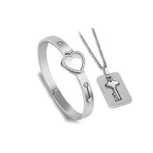 Load image into Gallery viewer, Fashion Concentric Lock Key Titanium Steel Stainless Steel Luxury Jewelry Bracelet and Necklace Couple Sets For Women